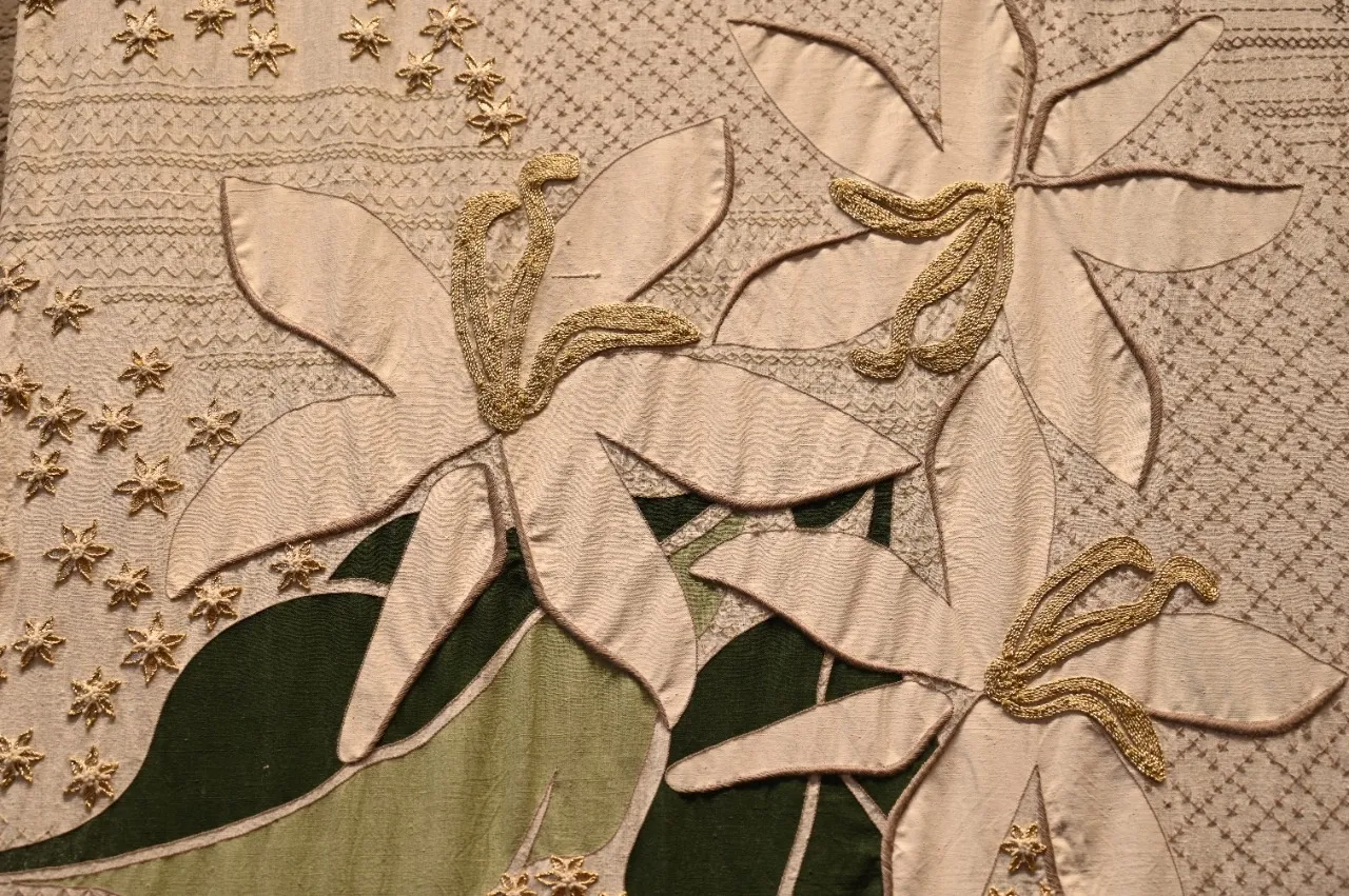 Detail of the embroidered Banjara wall hanging at Starbucks Malviyanagar, Jaipur